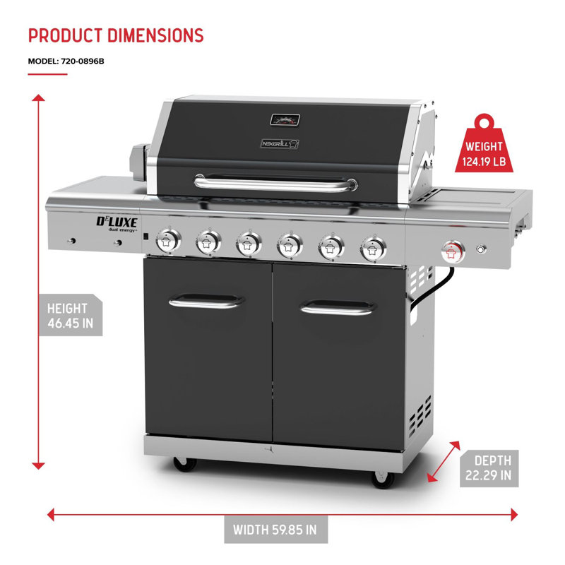Nexgrill Deluxe 6-Burner Propane Gas Grill In Slate With Ceramic Searing Side Burner And Rotisserie Kit