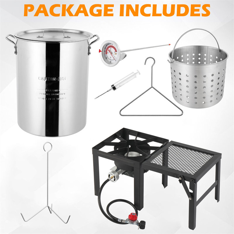 30QT Aluminum  Turkey Fryer With Propane Gas Stove And Foldable Side Table