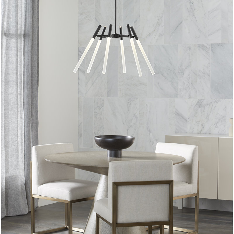 8 - Light Unique / Statement Modern Linear LED Chandelier, Polished Chrome