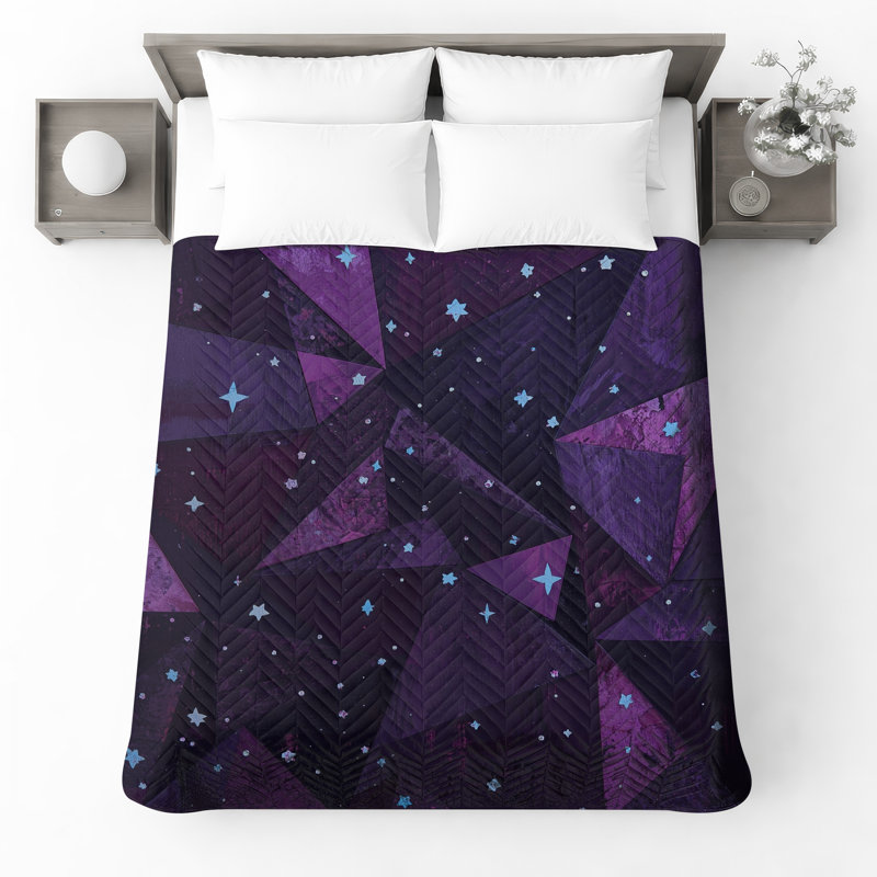 Couvre-lit matelassé mauve à motif géométrique étoilé toutes tailles, Double