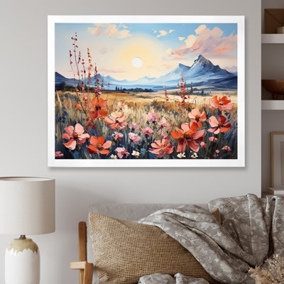 «Orange Bonnets», paysage de montagne sur toile orange