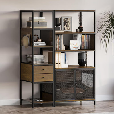 Industrial Bookshelf With Dog Crate And Bowl