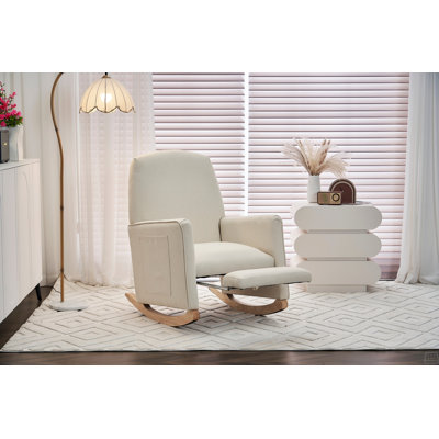 Chaise berçante en coton et lin avec repose-pieds réglable