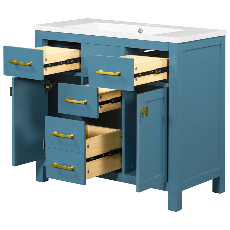 Meuble-lavabo avec lavabo en résine, 4 tiroirs et 2 portes Moderrn, Bleu