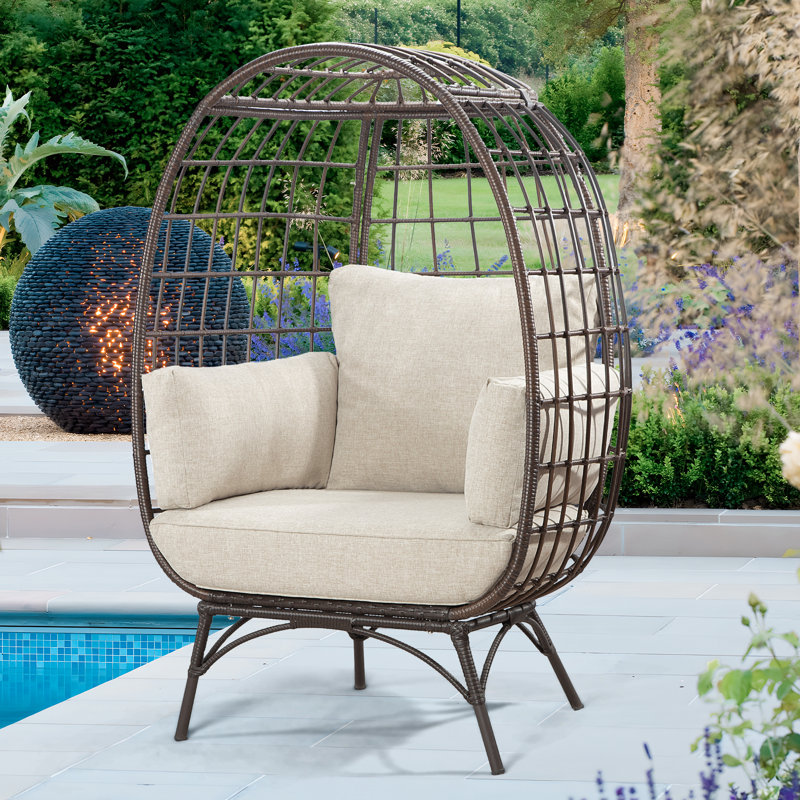 Fauteuil de patio avec coussins Cuccia, Gris / beige, Brun