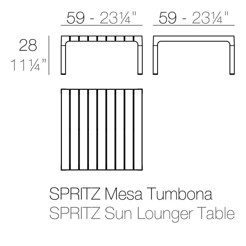 Table d'appoint en plastique Spirz Sun Lounger, Noir, H 11,25 po x l 23,25 po x P 23,25 po