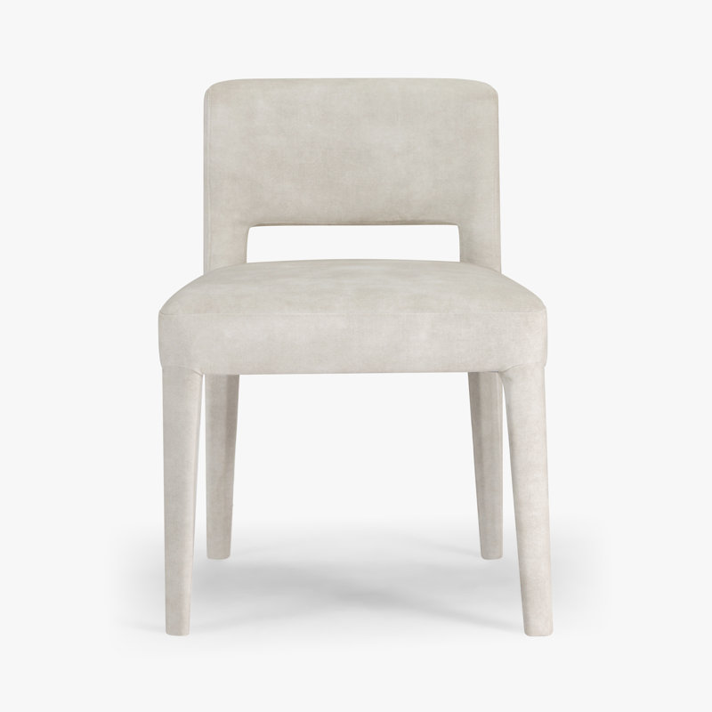 Chaise sans accoudoirs en velours perle avec base en bois Nico, Velvet Pearl
