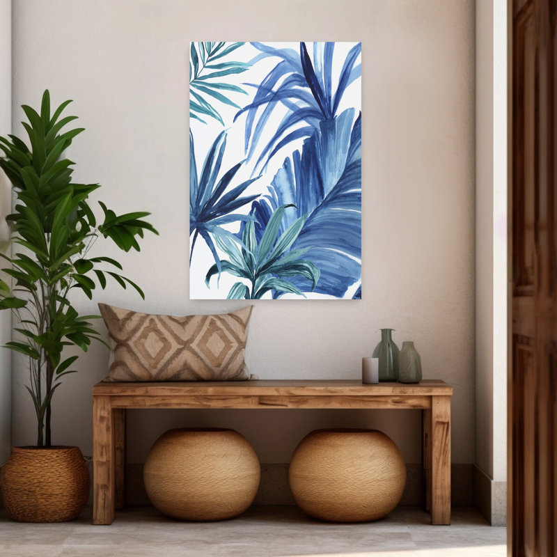 Tropique bleu I abstrait nature, art tropical, H 48 po x l 32 po