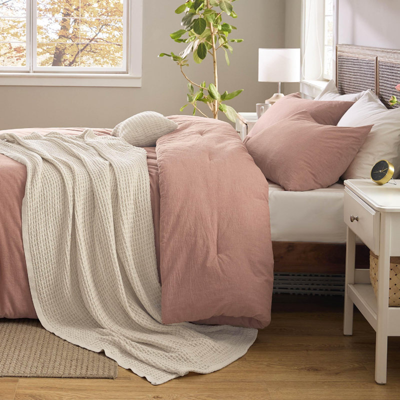 Édredon en coton avec jeté de lit et coussin décoratif, ensembles d'édredon Literie, Argile rose