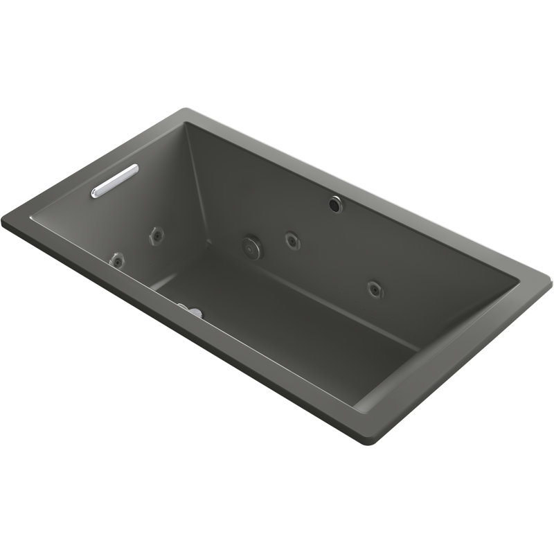 Underscore Rectangle 66-In X 36-In Heated Bubblemassage Air Bath With Bask, Reversible Drain, Thunder Gray