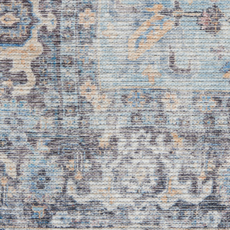 Tapis oriental rectangulaire en polyester lavable à la machine 8 pi x 10 pi Quillin, Rectangle 5 pi 3 po x 7 pi 3 po