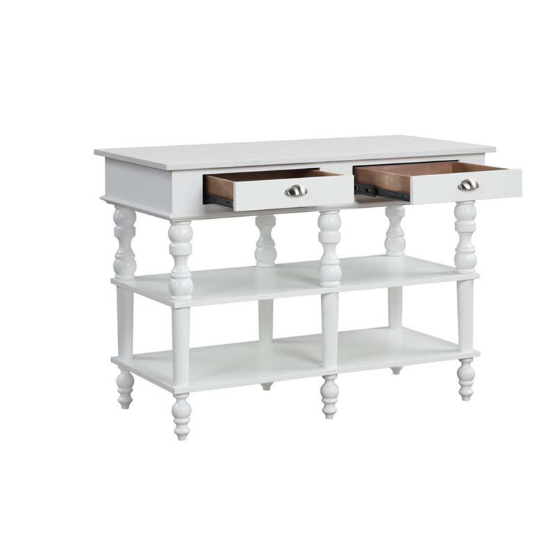 Rorratt Kitchen Island, Marble Top & White Finish