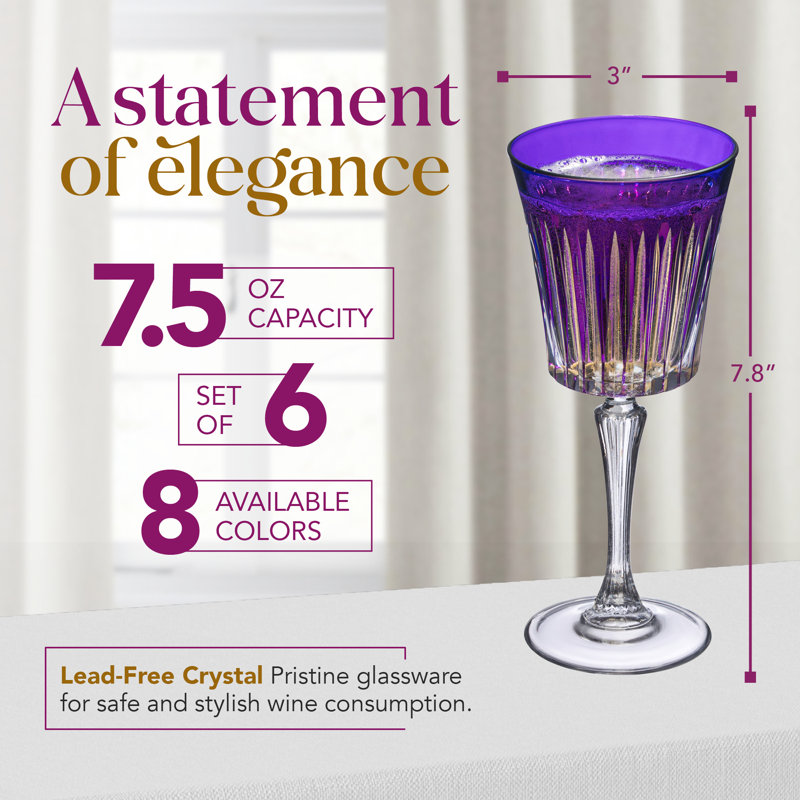 Colored Wine Glasses - Set of 6 Wine Goblets - Glassware - Water Goblets - 7.5 oz, Purple, Purple