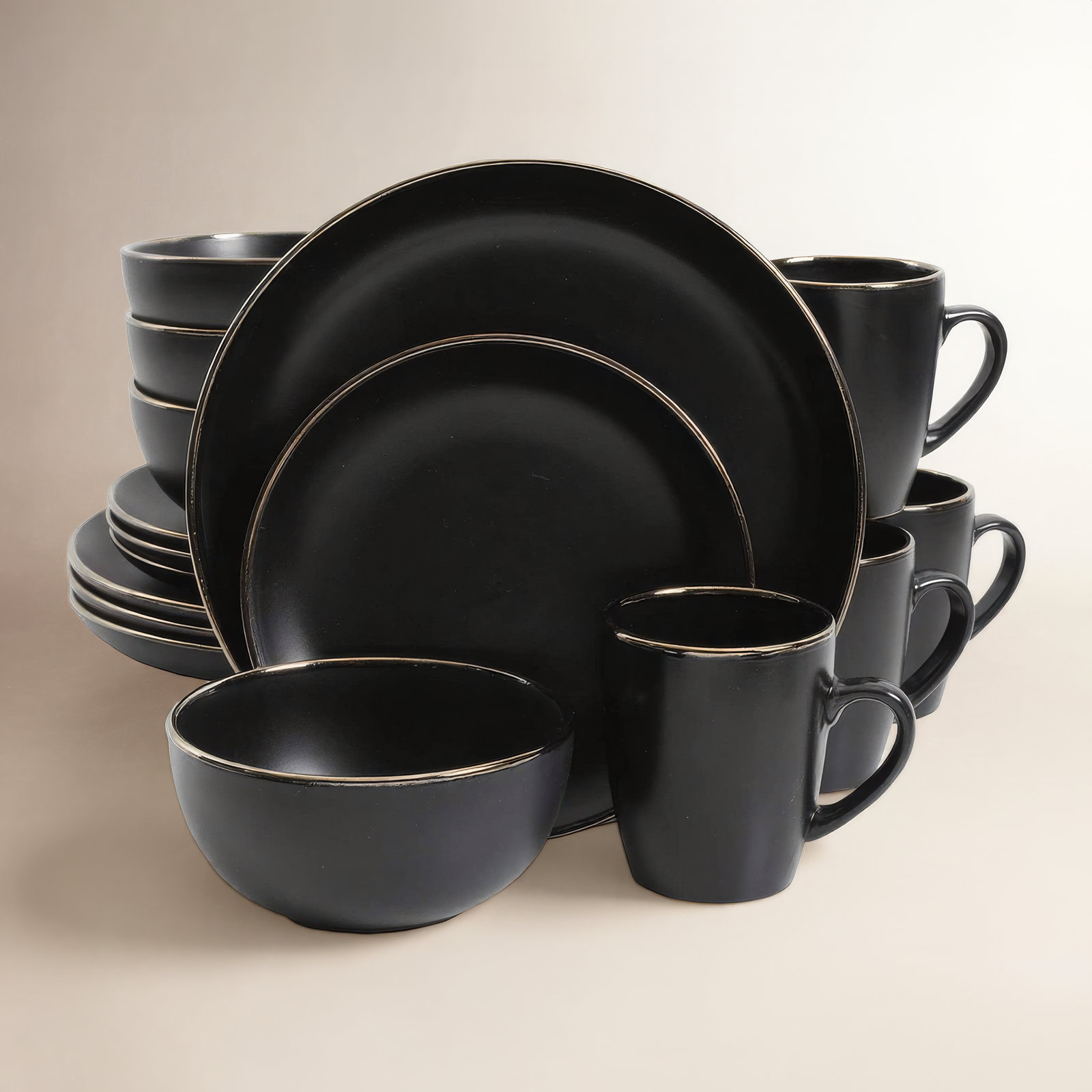 Gibson Home Rockaway Round Stoneware Dinnerware, Black