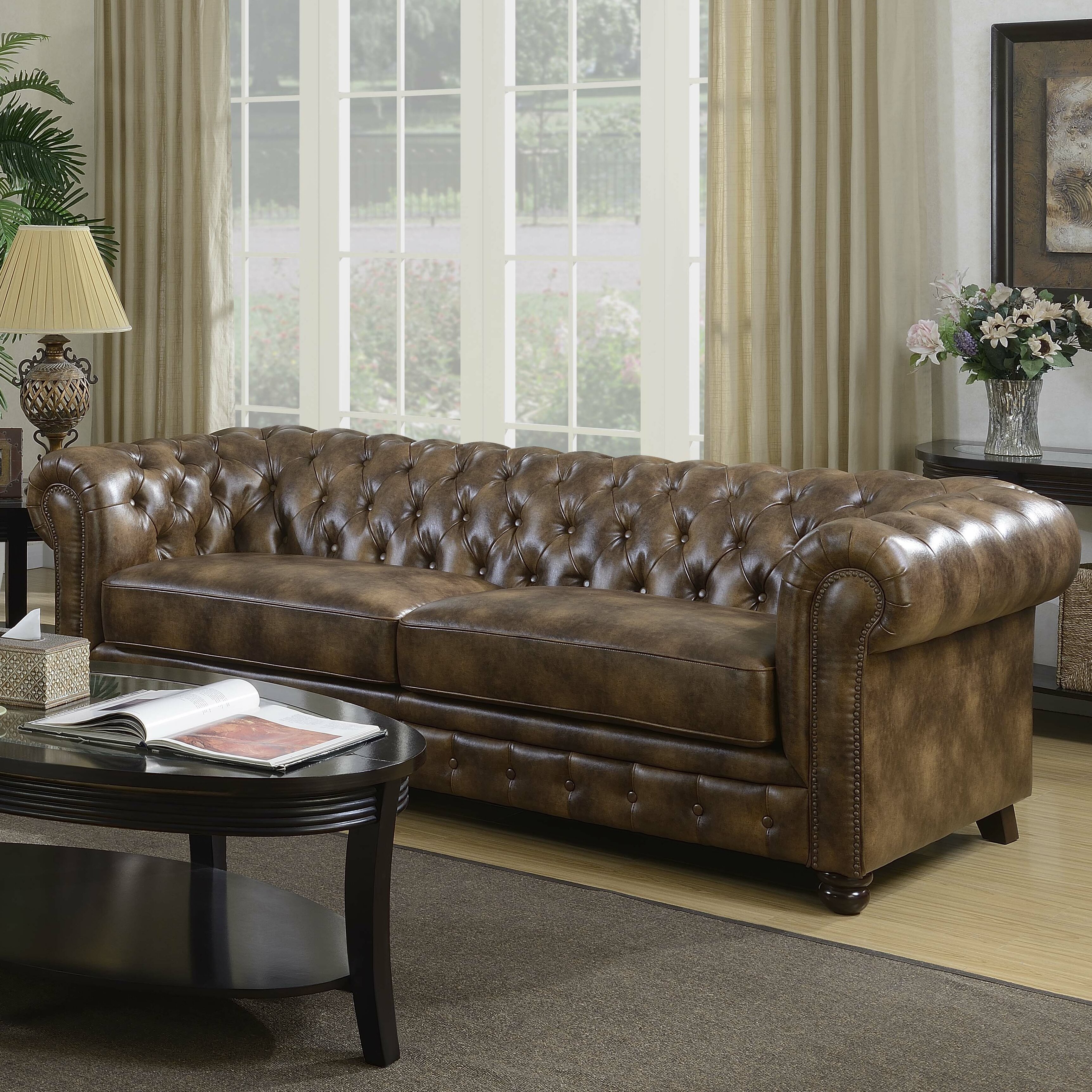 Moroney 91” Faux Leather Rolled Arm Chesterfield Sofa