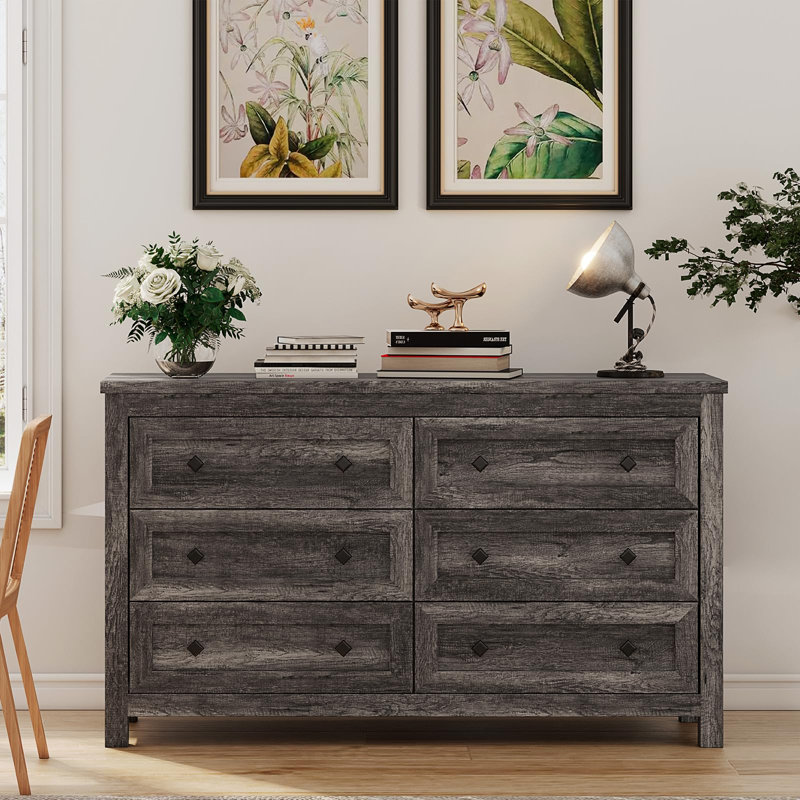 Commode 6 tiroirs Dezia Farmhouse, Gris rustique