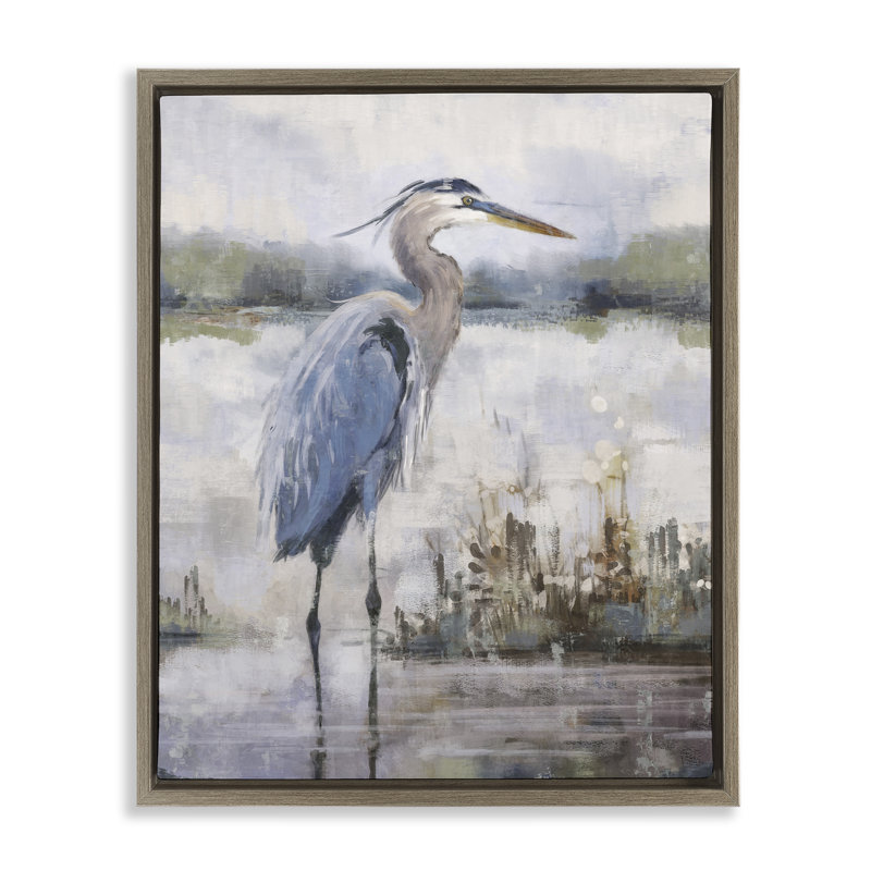 «Coastal Sea Heron Floater», art mural sur toile par Nina Blue, Cadre flottant orme Montalcino, H 31 po x l 25 po