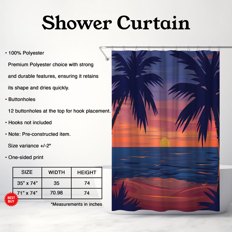 Beachside Twilight - Premium Shower Curtain, 74"H x 71"W