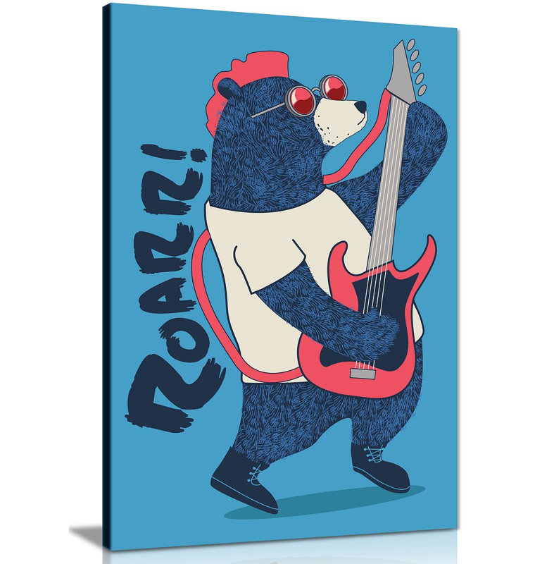 Bear Guitar - Wrapped Canvas Print, 31cm H x 20cm W