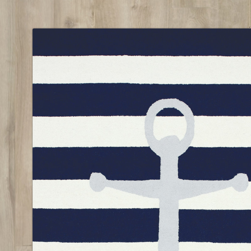 Tapis bleu / blanc Newport News, 7 pi 6 po x 9 pi 6 po