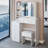 37" Middle Size Left Bedside Cabinet Vanity Table + Cushioned Stool, Large Sliding, Touch Control, Tri-Color Switching, Brightness Adjust LED Mirror, High Capacity Storage, Suitable For Middle Space-1111040066