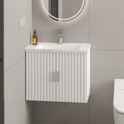 Meuble-lavabo mural flottant avec lavabo et tiroir