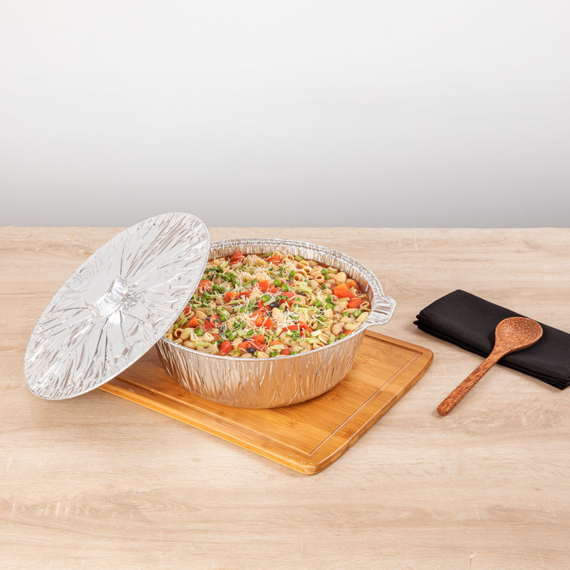 Restaurantware-Foil Lux 8.5 Quart Pans And Lids, 10 Disposable Pots With Lids - Oven-Ready, Stove Compatible, Aluminum Foil Baking Pans, Freezable, For Outdoor Camping, Vacation, Picnic, And More