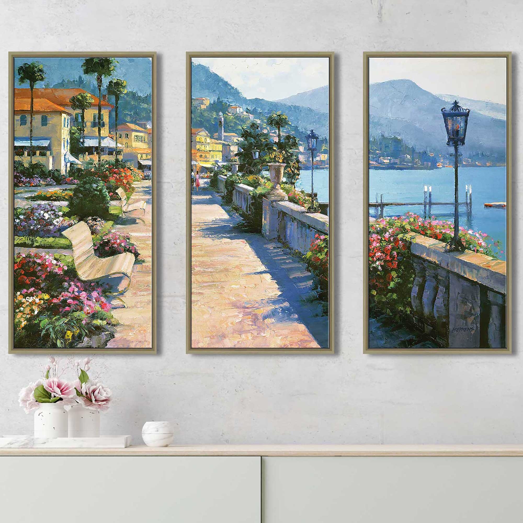 Bellagio Promenade Framed On Canvas 3 Pieces by Howard Behrens Painting