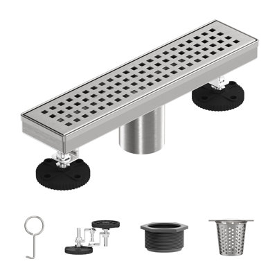 12 In. Stainless Steel Linear Shower Drain With Square Pattern Drain Cover In Brushed Nickel