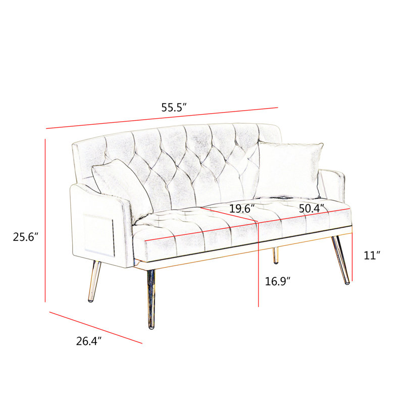 Pink Fabric With Comfortable Back, 2 Seater Stylish Soft Fabric, Seater, Foam Filled, Metal Legs In Gold, Home Chic, Fabric