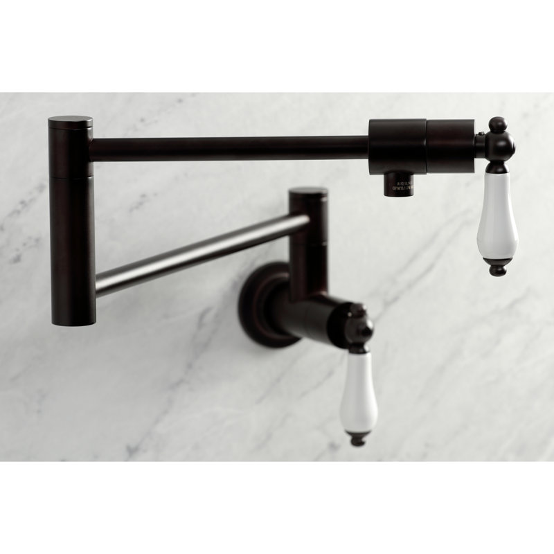 Kingston Brass Duchess Two-Handle 1-Hole Wall Mount Pot Filler Faucet, Oil Rubbed Bronze/White
