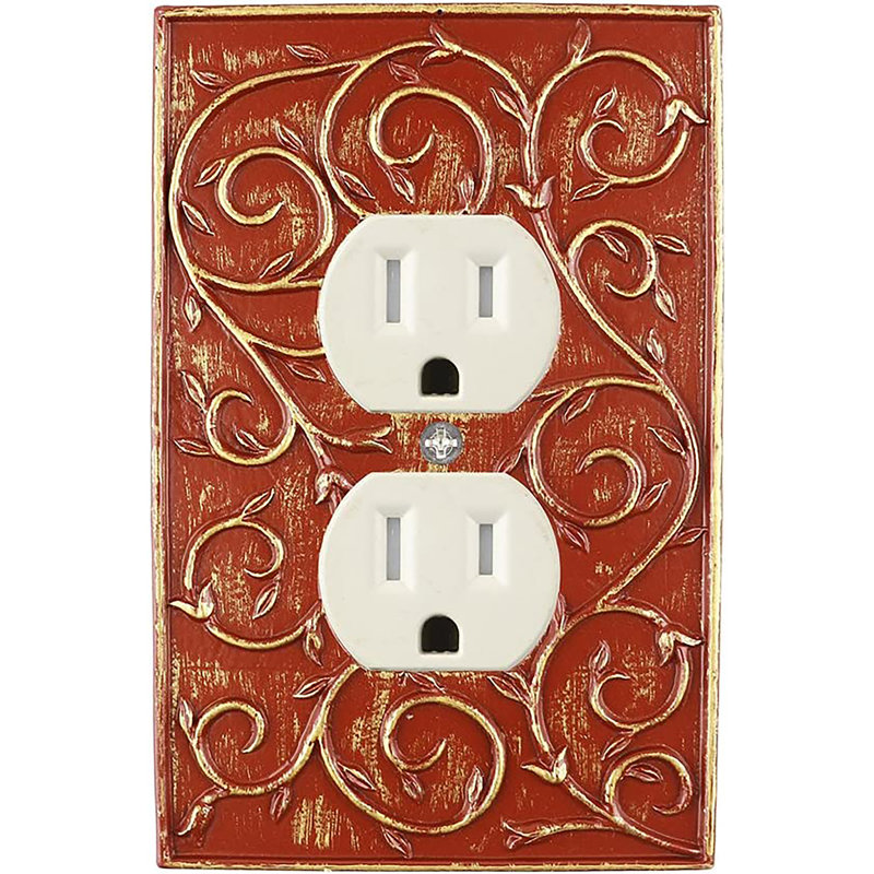 No Subject 1 - Gang Duplex Outlet Standard Wall Plate, Parisian Red/Gold