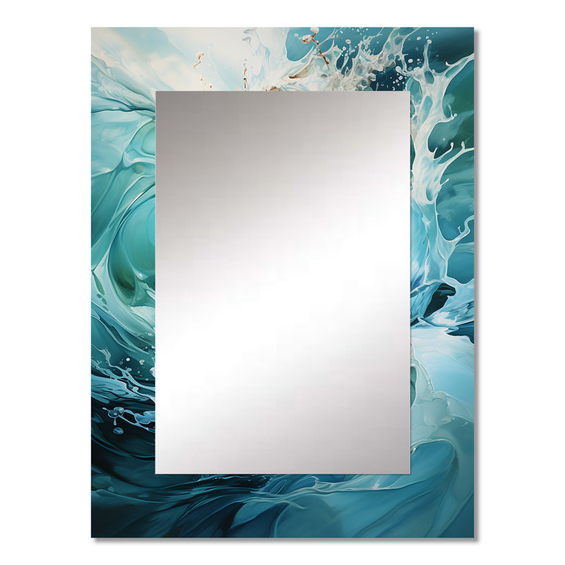 Aqua Blue And White Serenity Swirl - Abstract Spirals Wall Mirror, Blue Decorative Mirror, Printed Metal Art, 32" x 24"