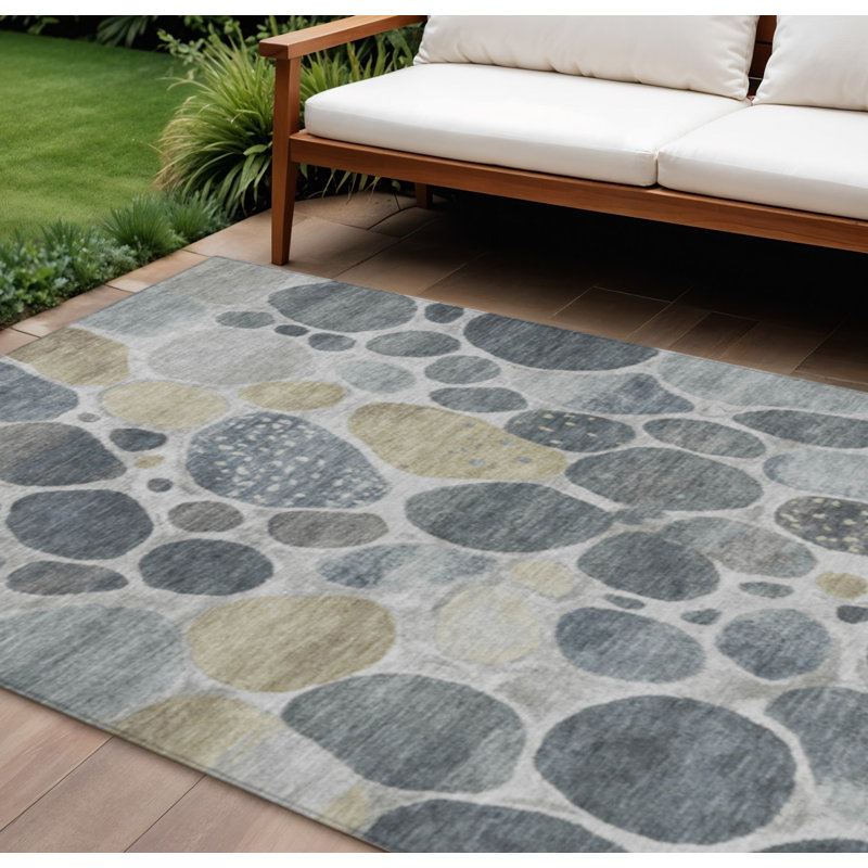 Tapis intérieur / extérieur géométrique lavable beige et ivoire 9 pi x 12 pi étain