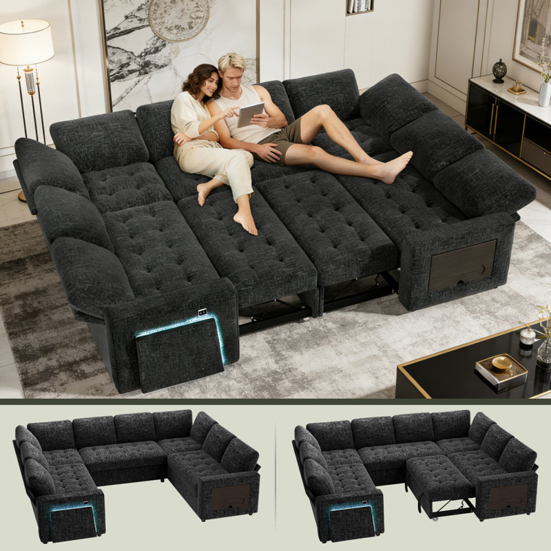 8-Piece U-Sectional: Converts To A Bed, Has Recliners, Usb Ports & Hidden Storage | Assembles In 20 Min, No Tools