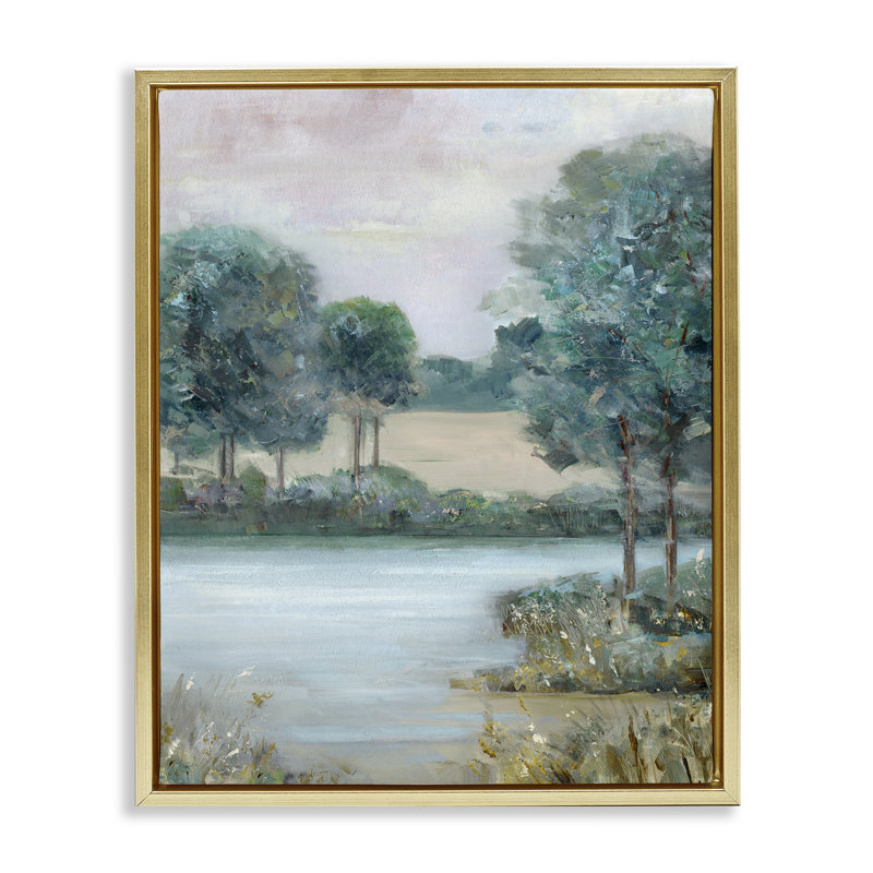 Rivière Marsh en forêt, Cadre flottant métallique doré, H 31 po x l 25 po