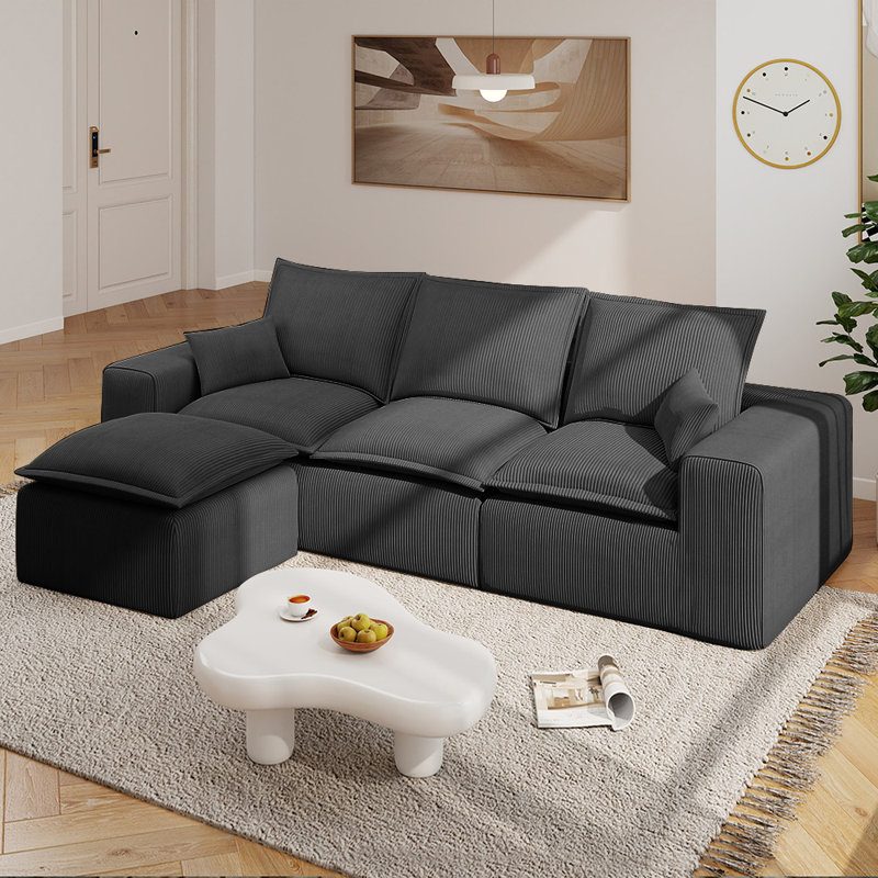 Canapé désossé de 107 po sans assemblage requis Canapé modulaire en velours côtelé moderne pour le salon, canapé en forme de L avec repose-pieds