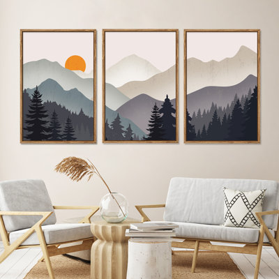 Large Framed Canvas Wall Art Abstract Mountains & Forest Canvas Wall Prints for Bedroom,Dinning Room
