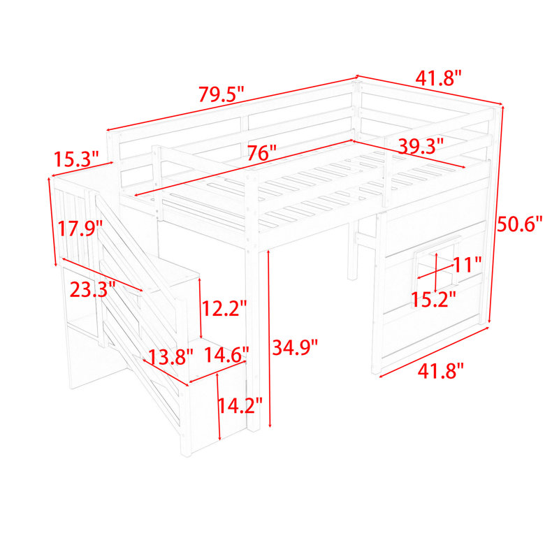 Lit mezzanine simple avec tablettes Jamarrian par Harriet Bee, Blanc