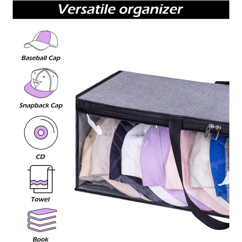 2 PCS Wide Hat Storage For Baseball Caps Organizer With 2 Sturdy Handles Hat Racks Holder Grey Capbox Stackable For Home Travel