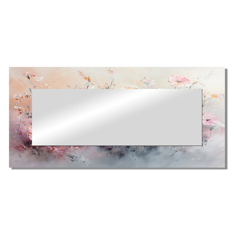 Sunset Pastel Pink Hues Wildflowers II - Floral Accent Wall Mirror - Printed On Metal, 28" x 60"
