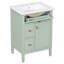 Meuble-lavabo de 24 pouces avec lavabo, armoire en bois massif et panneau de fibres à densité moyenne avec un tiroir rabattable, deux tiroirs standard et une tablette réglable, meuble-lavabo vert autoportant pour le rangement de la salle de bain