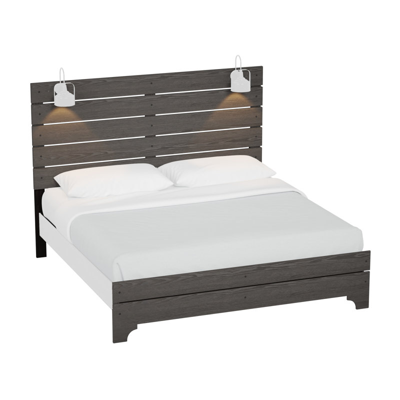 Ruggera Farmhouse Bed with Integrated Reading Lights, Full