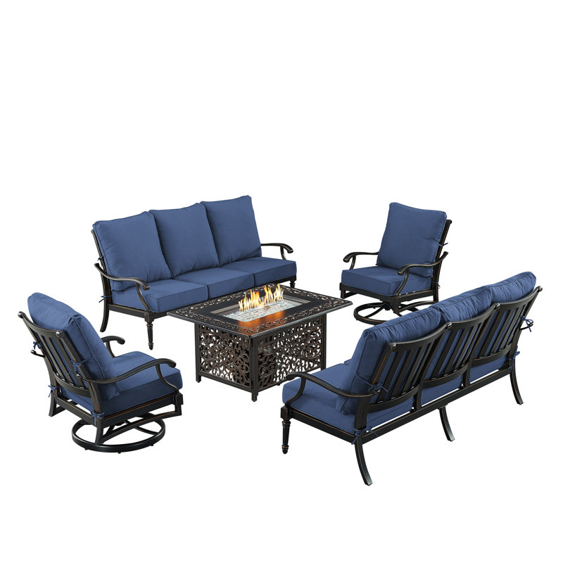Ensemble de conversation d'extérieur 8 personnes avec coussins Paidyn, Bleu