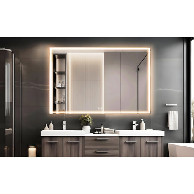 Grand miroir de salle de bain DEL 60 x 40 pouces, 3 modes, étanche, cadre en aluminium, interrupteur intelligent, fixation murale pour salle de bain