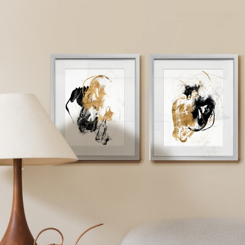 «Black & Gold Splash II», ensemble de 2 reproductions d'art sur papier encadrées