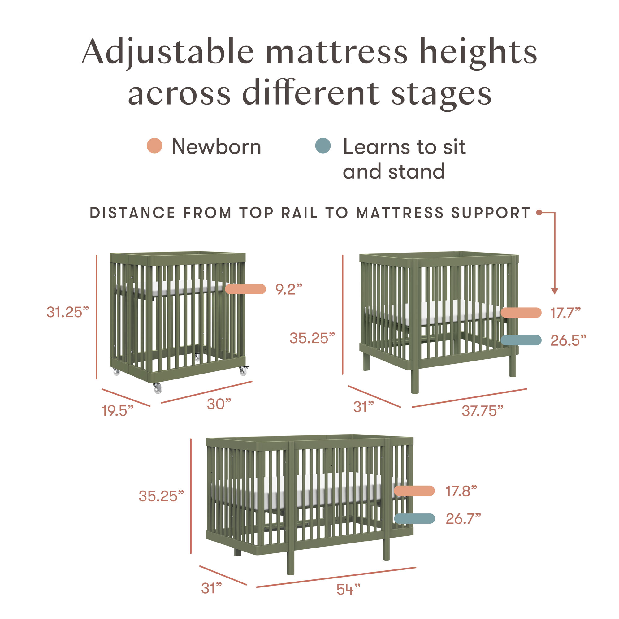 Pogo 8-in-1 Convertible Crib with All-Stages Conversion Kits, Olive