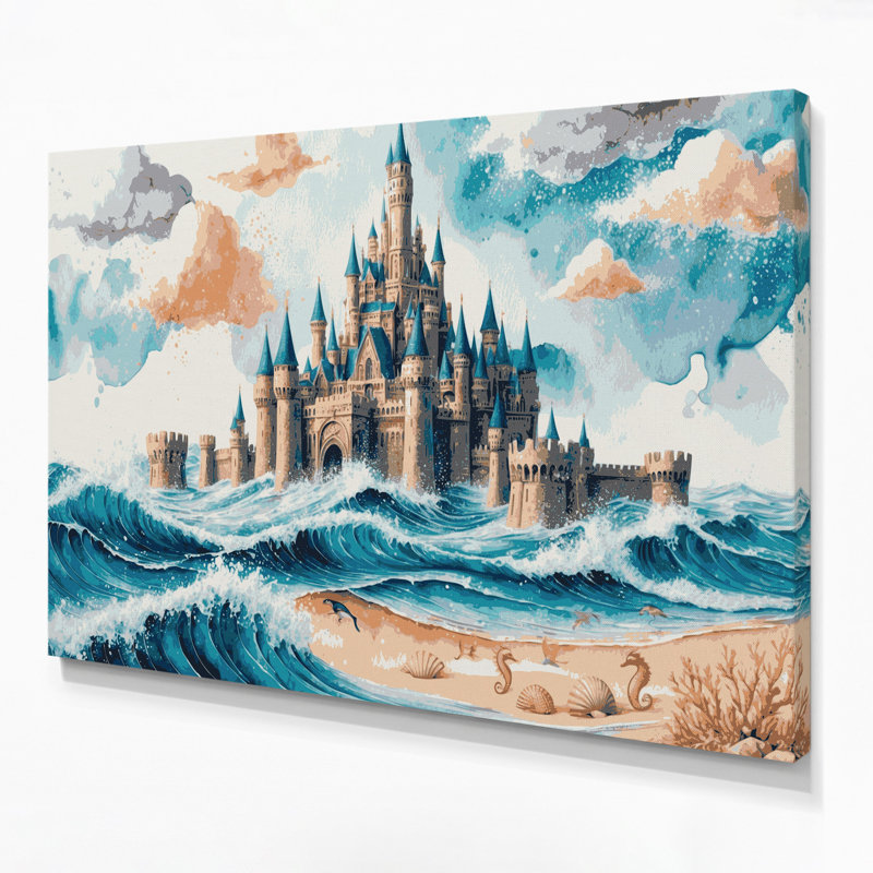 Coastal Sandcastle Kingdom White Canvas Wall Art, 11" H x 14" W