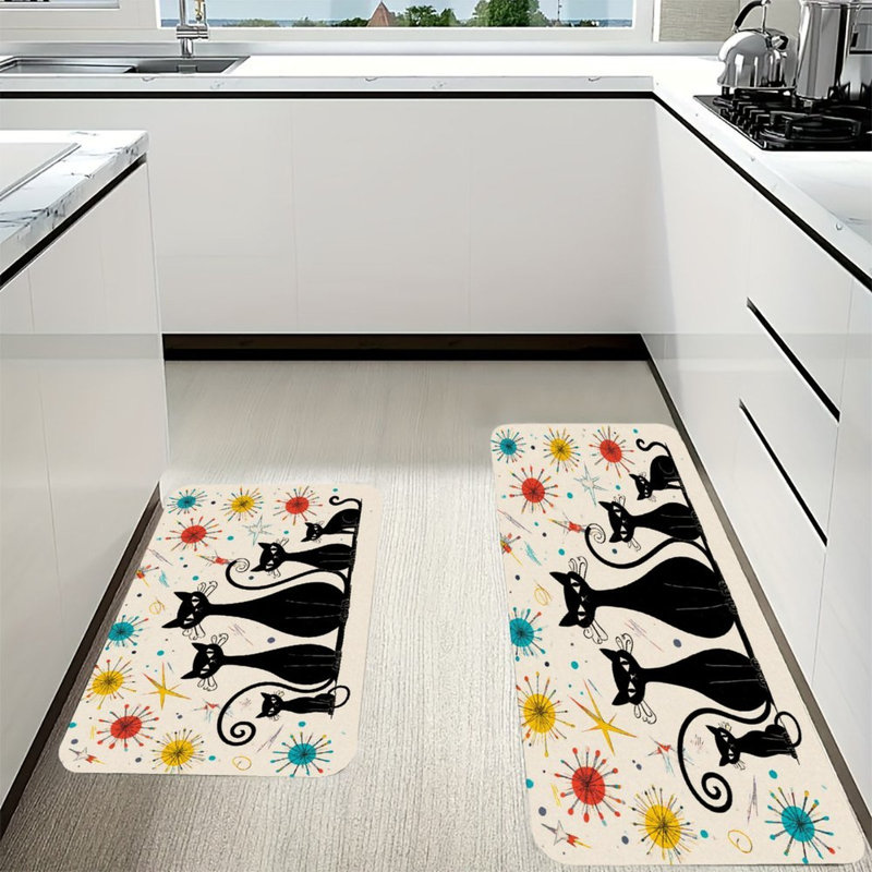 Tapis de cuisine antidérapant 2 pièces Black Cats Starburst