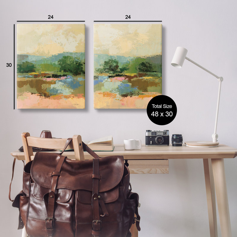 Across the River Landscape, ensemble de 2 reproductions d'art sur toile par Silvia Vassileva, H 30 po x l 24 po